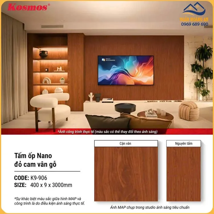 Tấm Nano Ốp Tường Giả Vân Gỗ Chân Kép Kosmos K9-906